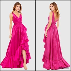 MAC DUGGAL 67835 Pink Taffeta High Low Ruffle Gown Dress